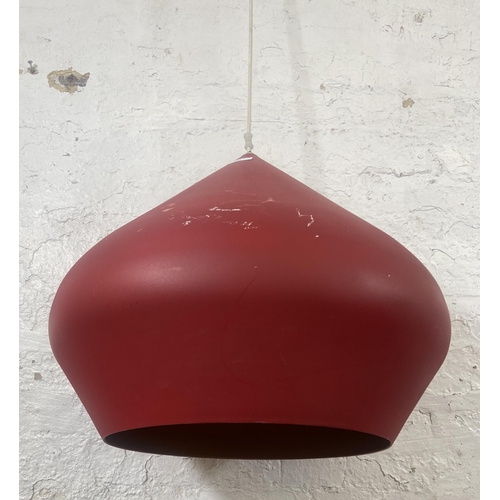 99 - A mid 20th century style red metal pendant ceiling light - approx. 110cm drop