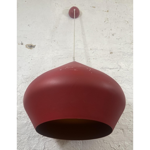 99 - A mid 20th century style red metal pendant ceiling light - approx. 110cm drop