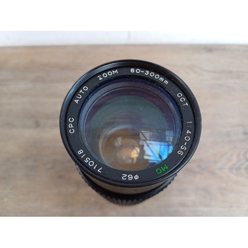 546 - A CPC 60-300mm CCT 1:4.0-5.6 MC auto zoom lens fitted with Jessop PATP APK lens adapter and 2X APK T... 