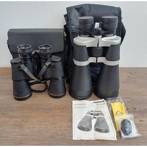 570 - Two cased pairs of binoculars, one Traveler 10-30x60 zoom and one Minox D & N 16x50