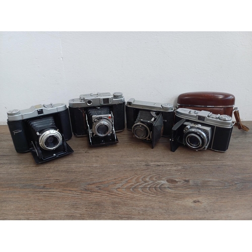 573 - Four folding cameras, one Kodak Retina Ib 35mm viewfinder, one Franka 6x6 viewfinder, one Mamiya-6 6... 