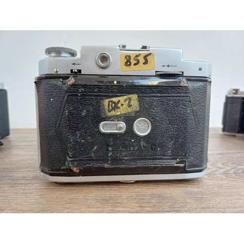 573 - Four folding cameras, one Kodak Retina Ib 35mm viewfinder, one Franka 6x6 viewfinder, one Mamiya-6 6... 