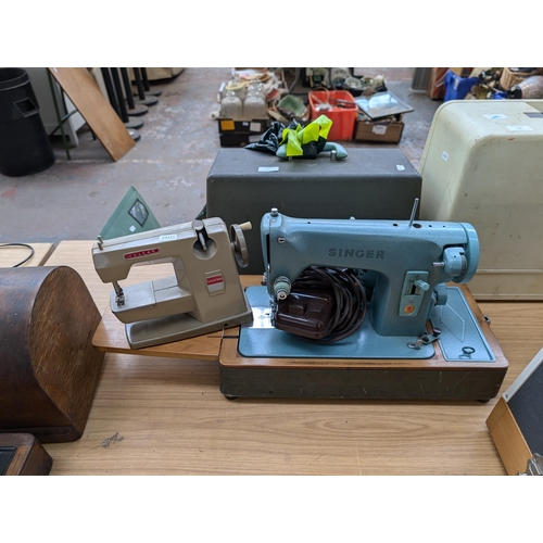 755 - Two sewing machines, one cased Singer 285K electric with foot pedal and accessories and one Vulcan C... 