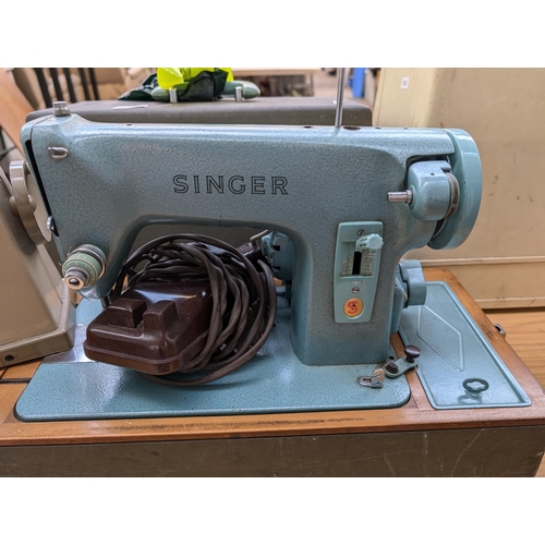 755 - Two sewing machines, one cased Singer 285K electric with foot pedal and accessories and one Vulcan C... 