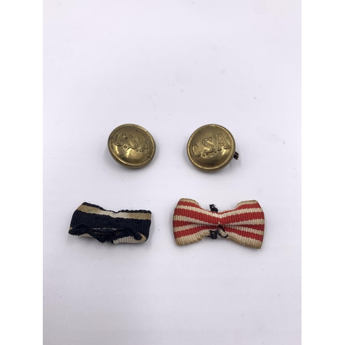 2165 - Three American items, two reproduction Civil War Artillery Kepi hats and one 1864 Confederate twenty... 