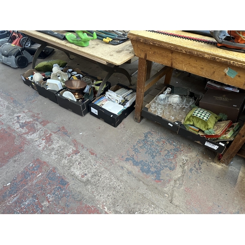 1095 - Six boxes containing glassware, ceramics, vintage lighters etc.