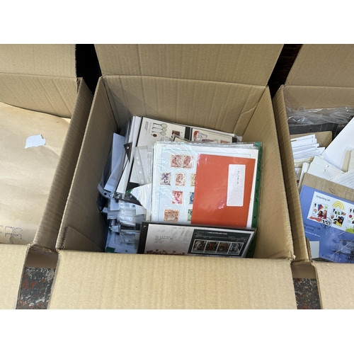 1100 - Five boxes containing stamps, first day covers etc.