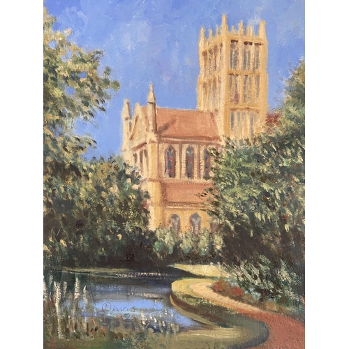 344B - A late 20th century gilt framed Impressionist style acrylic on canvas painting of Durham cathedral -... 