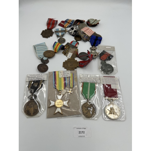 2172 - Twenty military medals to include Rhodesia Conspicuous Gallantry, WWI Belgian Victory, French Levant... 