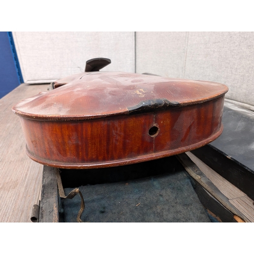 670 - A cased antique full size violin