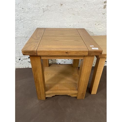 165 - Two modern oak side tables - largest approx. 55cm high x 50cm wide x 50cm deep