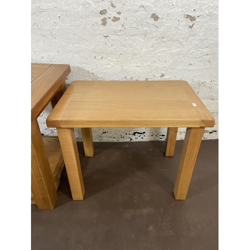 165 - Two modern oak side tables - largest approx. 55cm high x 50cm wide x 50cm deep