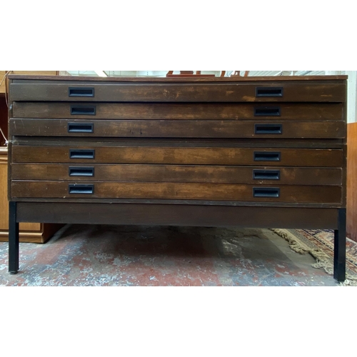 240 - A mid 20th century Abbess oak six drawer plan chest - approx. 90cm high x 146cm wide x 89cm deep