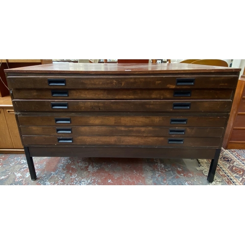 240 - A mid 20th century Abbess oak six drawer plan chest - approx. 90cm high x 146cm wide x 89cm deep