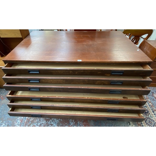 240 - A mid 20th century Abbess oak six drawer plan chest - approx. 90cm high x 146cm wide x 89cm deep