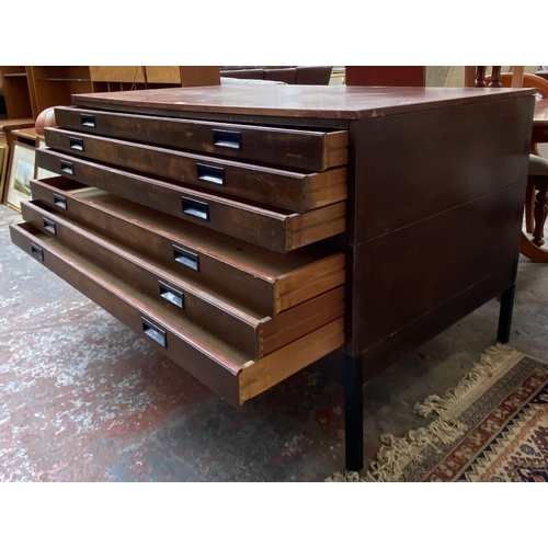 240 - A mid 20th century Abbess oak six drawer plan chest - approx. 90cm high x 146cm wide x 89cm deep