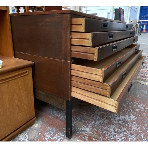 240 - A mid 20th century Abbess oak six drawer plan chest - approx. 90cm high x 146cm wide x 89cm deep