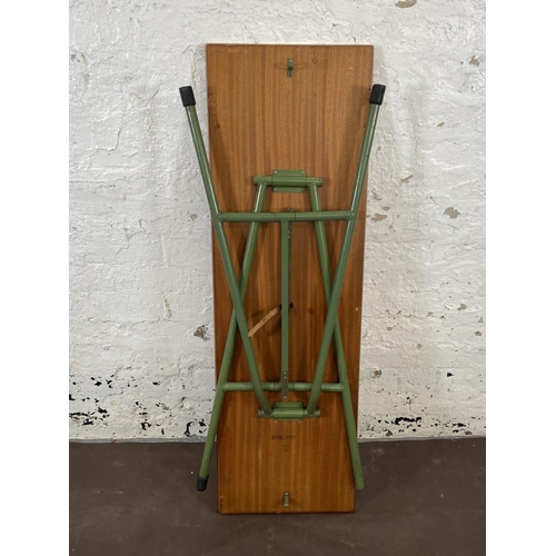 250A - A mid 20th century teak and green metal folding knitting machine table  stamped REM 239 (associated ... 