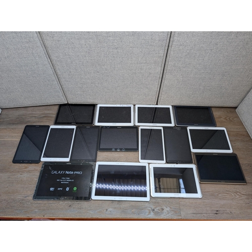 709 - A collection Samsung tablets to include SM-P900, SM-T580, SM-T800 etc.