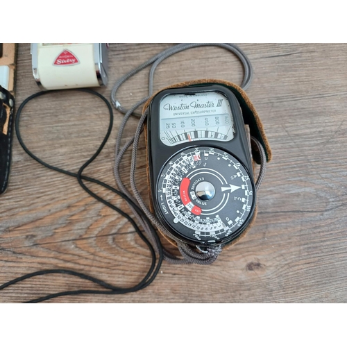 595A - Eight light meters, Gossen Sixtus C, Gossen Sixtry, two Weston master III (both A/F), Weston Master ... 