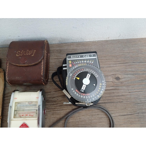 595A - Eight light meters, Gossen Sixtus C, Gossen Sixtry, two Weston master III (both A/F), Weston Master ... 