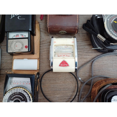 595A - Eight light meters, Gossen Sixtus C, Gossen Sixtry, two Weston master III (both A/F), Weston Master ... 