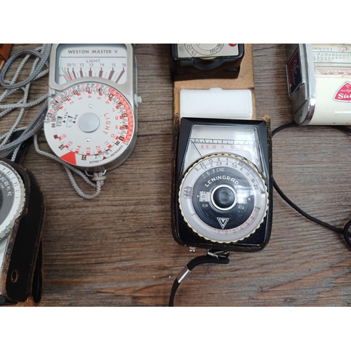 595A - Eight light meters, Gossen Sixtus C, Gossen Sixtry, two Weston master III (both A/F), Weston Master ... 