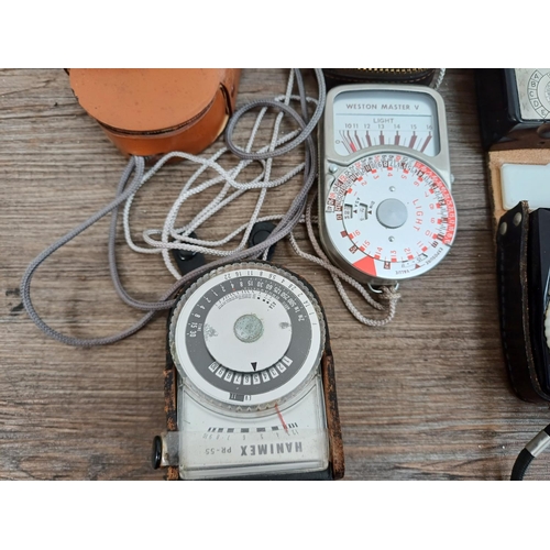 595A - Eight light meters, Gossen Sixtus C, Gossen Sixtry, two Weston master III (both A/F), Weston Master ... 