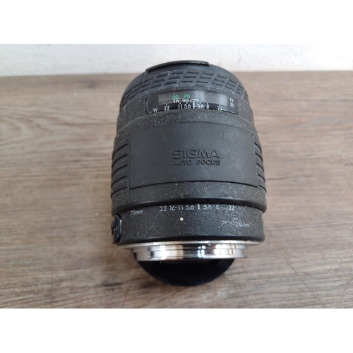 596 - Five Sigma camera lenses to include cased 70-300mm 1:4-5.6 APO macro, Sigma 75-300mm 1:4.5-5.6AF-APO... 