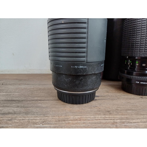 596 - Five Sigma camera lenses to include cased 70-300mm 1:4-5.6 APO macro, Sigma 75-300mm 1:4.5-5.6AF-APO... 