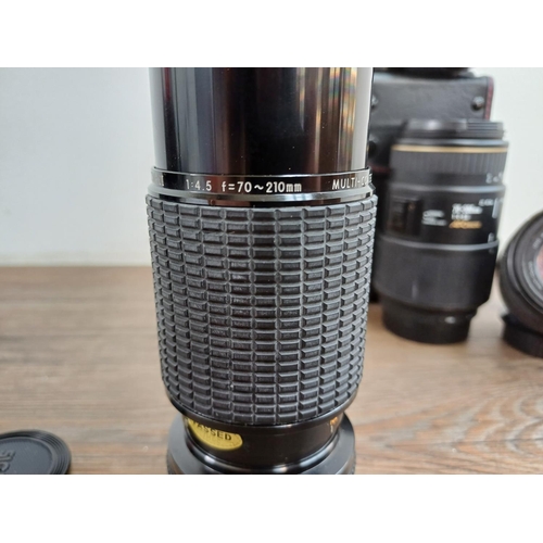 596 - Five Sigma camera lenses to include cased 70-300mm 1:4-5.6 APO macro, Sigma 75-300mm 1:4.5-5.6AF-APO... 