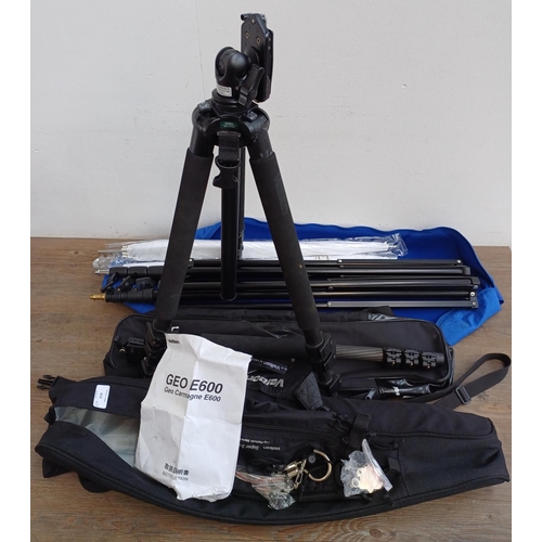 612 - Three cased items, one Velbon GEO E640L tripod fitted with QHD-61Q quick release ball-head, one Velb... 