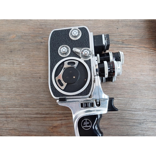 616 - Two Paillard Bolex D-8L rotatable turret, three lens 8mm cine cameras, one cased