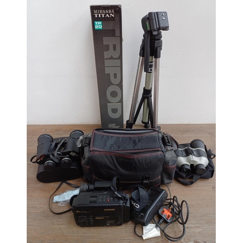 627 - Four items, one cased Chinon VC-1700 VHS-C camcorder with charger, one cased pair of Hanoptik 12x50 ... 