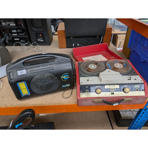 697 - Two items, one vintage Trixette Companion reel-2-reel tape player and one BayGen wind up radio