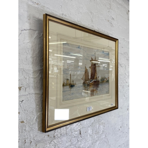 272 - A late 19th/early 20th century gilt framed F. J. Aldridge (1850-1933) watercolour of a harbour scene... 