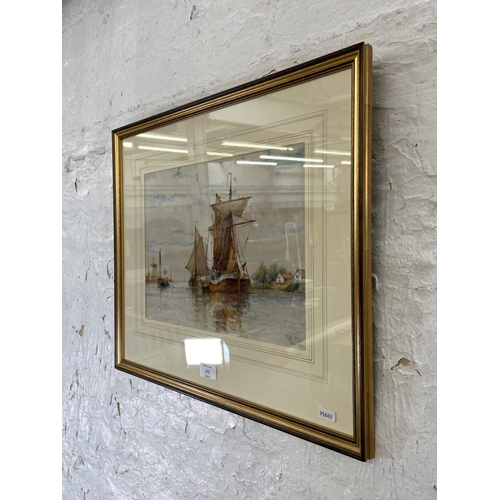 272 - A late 19th/early 20th century gilt framed F. J. Aldridge (1850-1933) watercolour of a harbour scene... 