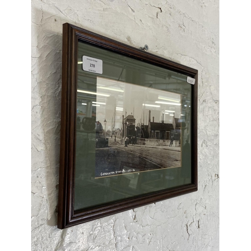 278 - A framed black and white photograph of Congleton train station - approx. 27cm high x 36cm wide