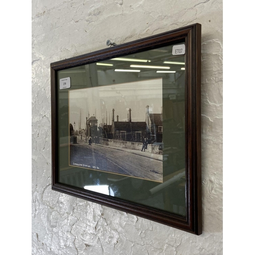 278 - A framed black and white photograph of Congleton train station - approx. 27cm high x 36cm wide