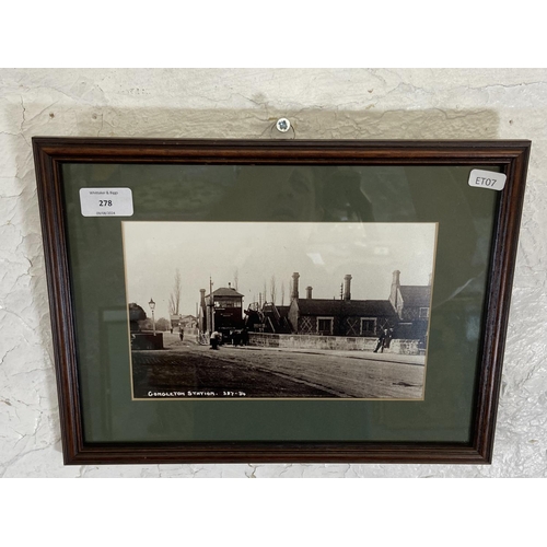 278 - A framed black and white photograph of Congleton train station - approx. 27cm high x 36cm wide