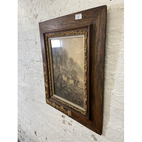 282 - A pair of 19th century prints of sheep by a stream in Art Nouveau oak and gilt frames - approx. 61cm... 