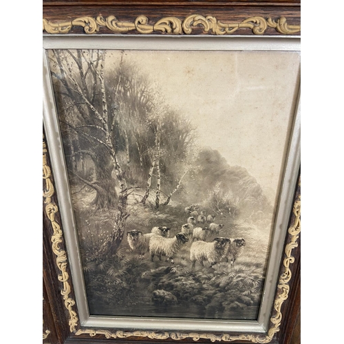 282 - A pair of 19th century prints of sheep by a stream in Art Nouveau oak and gilt frames - approx. 61cm... 