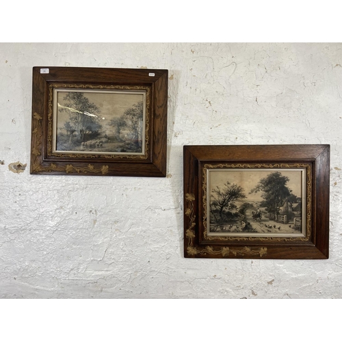 283 - A pair of 19th century prints of farming scenes in Art Nouveau oak and gilt frames - approx. 49cm hi... 