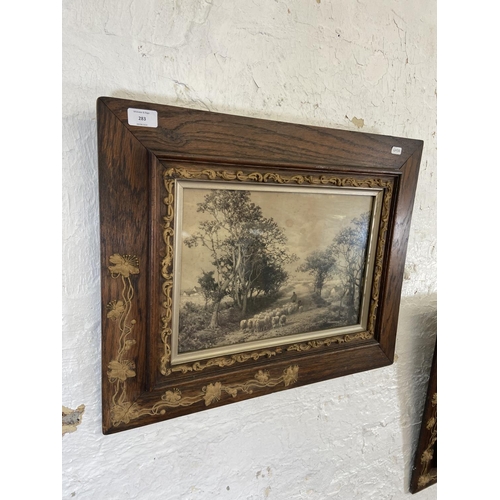 283 - A pair of 19th century prints of farming scenes in Art Nouveau oak and gilt frames - approx. 49cm hi... 