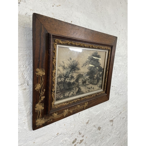 283 - A pair of 19th century prints of farming scenes in Art Nouveau oak and gilt frames - approx. 49cm hi... 