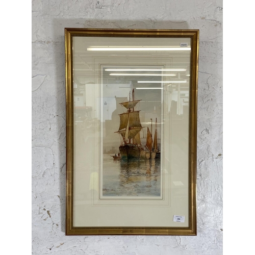 286 - A late 19th/early 20th century gilt framed F. J. Aldridge (1850-1933) watercolour of a harbour scene... 