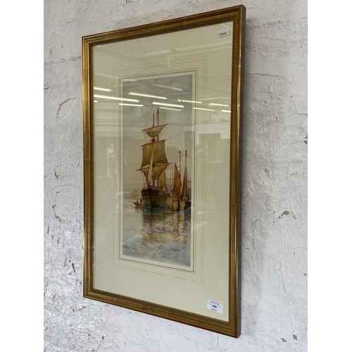 286 - A late 19th/early 20th century gilt framed F. J. Aldridge (1850-1933) watercolour of a harbour scene... 