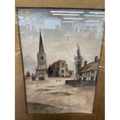 293 - An Edwardian framed watercolour of Astbury Church signed E. J. B. Evans and dated 1905 - approx. 54c... 