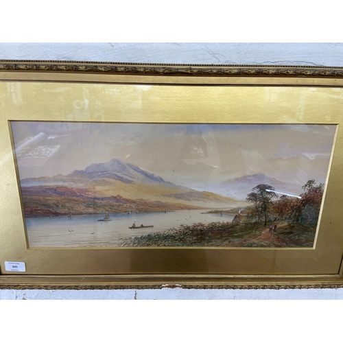 300 - An early 20th century gilt framed watercolour of a lakeside scene - approx. 42cm high x 73cm wide