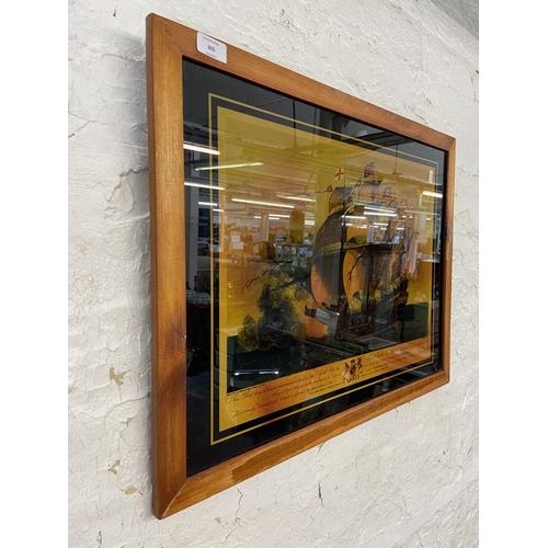 305 - A framed reverse glass print of a naval clipper ship - approx. 52cm high x 67cm wide